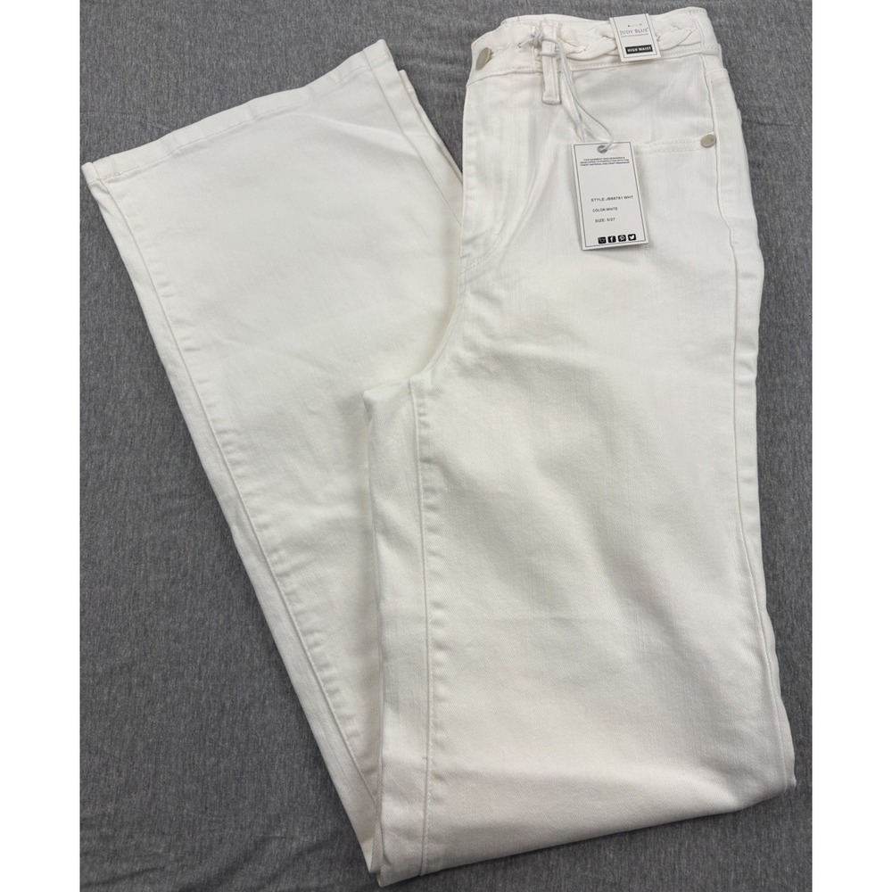 Judy Blue Wide Leg Jeans White Braided Belt Stretch High Waist Women's 5